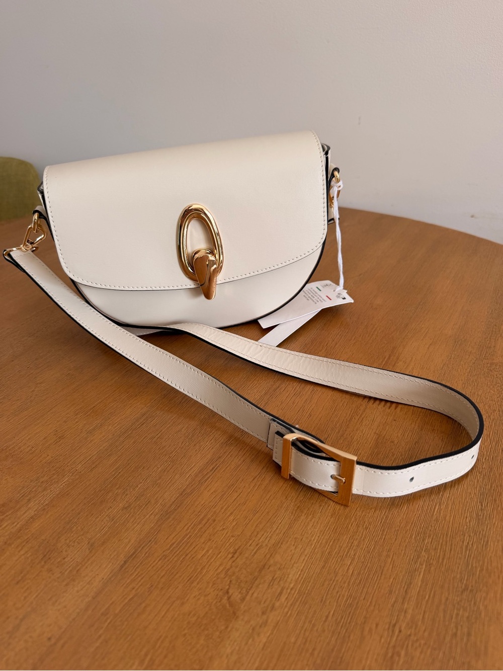 Cheval Made in Italy Leather Gold Tone Oval Hardware Front Flap Crossbody